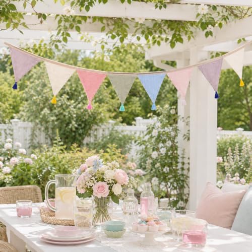 Pre-Strung Cotton Fabric Bunting Banner, 9Ft Morandi Triangle Pennant Banner - Image 6