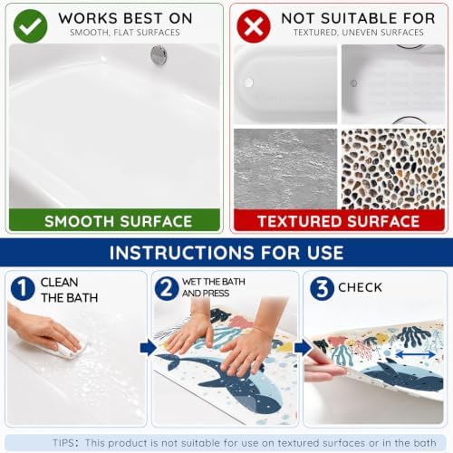 LNOND Bath Mat for Tub for Kids, Toddler Bathtub mat Non Slip, Whales and Coral - Image 7