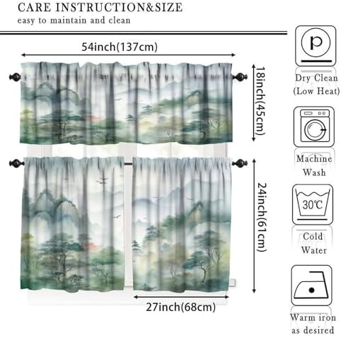 Forest Valance Curtain for Kitchen, Watercolor Style Nature Woodland Green - Image 5