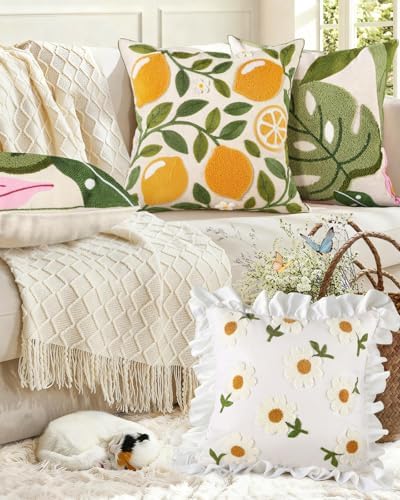 Embroidered Throw Pillow Cover, 18x18 Inch, Lemon Branch - Image 6