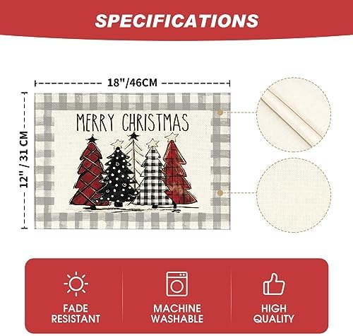 Artoid Mode Watercolor Grey Buffalo Plaid Christmas Trees Placemats Set of 4 - Image 6