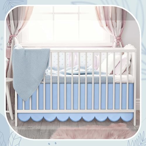 Hahafelt 28 x 52 Inch Blue Scalloped Crib Skirt, 14 Inch Drop - Image 6