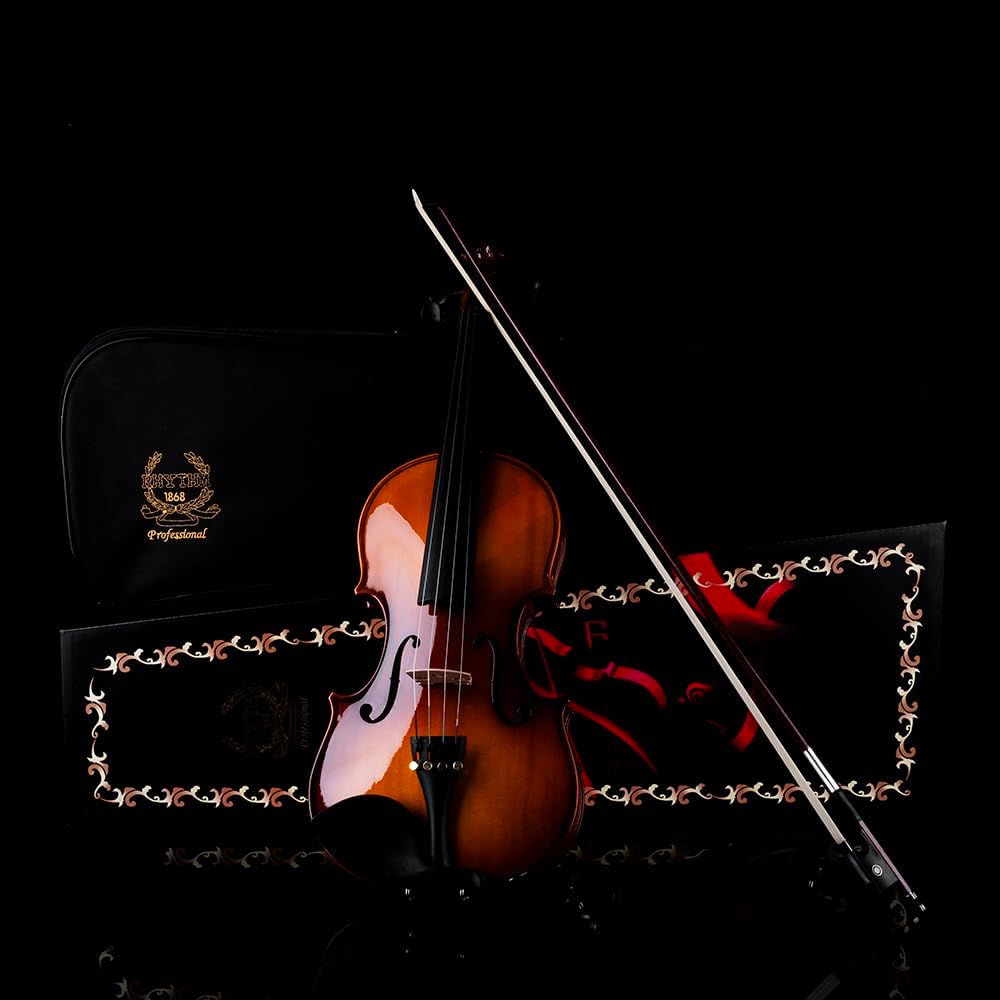 Rhythm Violin Set for Beginners,Acoustic Violins Starter Kit Package for Student,Beginners Fiddle with Hard Case, Rosin, Shoulder Rest, Bow, and Extra Strings (NATURAL, 3/4)