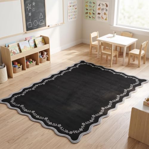 GarveeHome 4x6 Scalloped Washable Area Rug Black Nursery Kids Bedroom Rug - Image 3