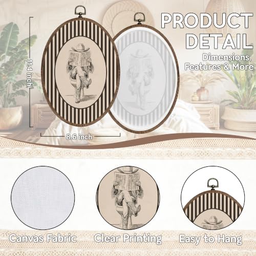 FLAWAFLOMA Western Cowboy Bathroom Oval Canvas Wall Art Decor 8.6x11.4 Inch - Image 6