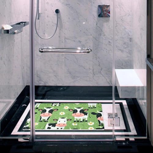 Shower Mat Non Slip 26.8 x 15.1 Inches, Cow Daisies Bathtub Mat Shower Stall - Image 6