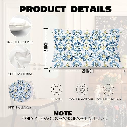 Mediterranean Blue and Yellow Floral Tile Pillow Covers 12x20, Vintage Moroccan - Image 6