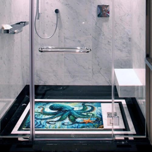 Bathtub Mat Non Slip 26.8x15.1In, Ocean Octopus Starfish Bath Mat - Image 6