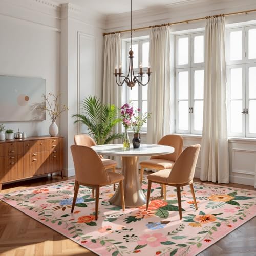 Lahome Pink Rugs for Kids Room 8x10, Pastel Floral Border Decor for Girls Room - Image 6