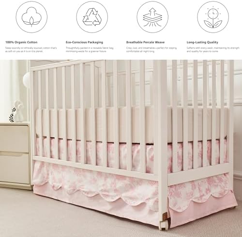 Brandream Scallop Edge Organic Cotton Crib Skirt Girls Toddler Bedskirt Baby - Image 7