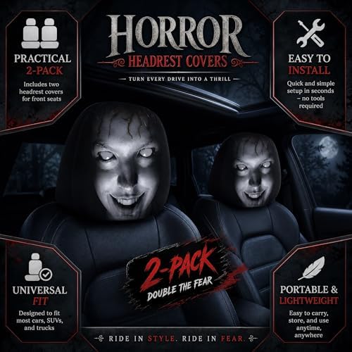 4 Pack Scary Headrest Covers for Cars, Upgraded Snug Fit Car Headrest Cover - Image 7
