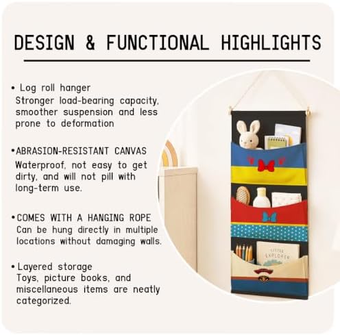 3-Pocket Hanging Wall Organizer, Colorful Bow and Star Over Door Storage - Image 7