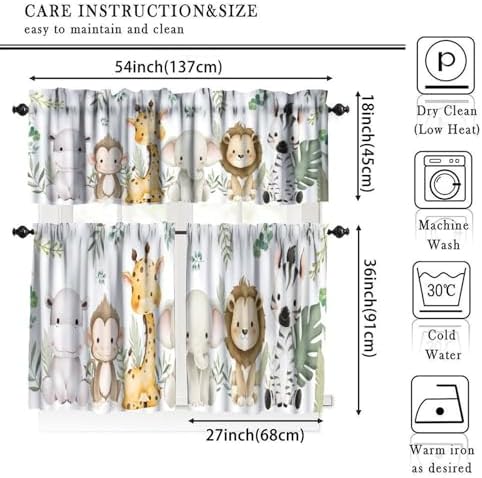 Kids Animals Curtains Valance for Baby Boys Girls Nursery Bedroom Watercolor - Image 5