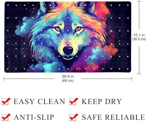 Shower Mat Non Slip 26.8 x 15.1 Inches, Nebula Wolf Bathtub Mat Shower Stall - Image 3