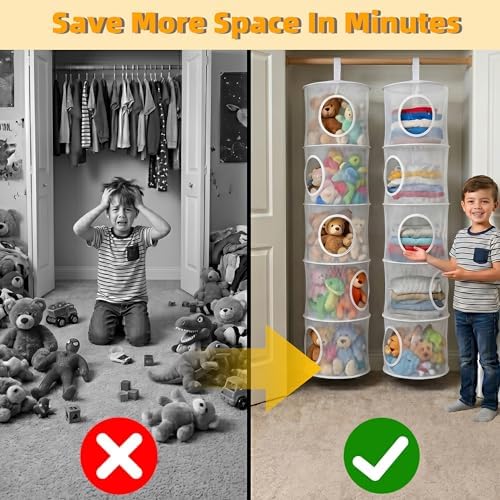 2Pcs Hanging Stuffed Animal Storage Hammock Net 5 Tiers - Image 6