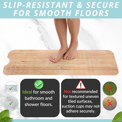 ENKOSI Non-Slip Bath Mat and Shower Mat 40x16 Extra Long, Wood Teak - Image 6