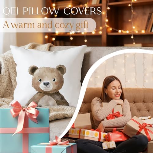 Cute Deer and Bear Pillow Cover 18x18, Baby Girl Boy Nursery Decor, Forest - Image 7