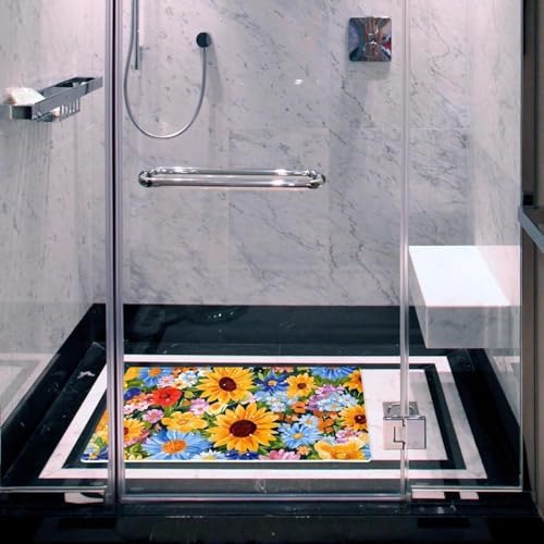 Bathtub Mat Non Slip 26.8x15.1In, Daisies Sunflower Bath Mat - Image 6