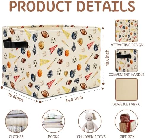 Sports Nursery Decor Storage Bins, Baseball Basketball Football Soccer Sports - Image 6