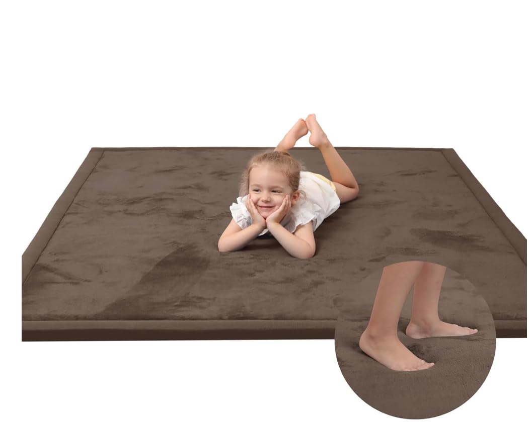 Baby Play Mat for Floor,1.3" Thick Elasti-Foam 50x50 Playpen Mat for Toddlers Infant Kids,Water-Repellent Soft Coral Velvet Tummy Time Non Slip Crawling,Tatami(Dark Blue)