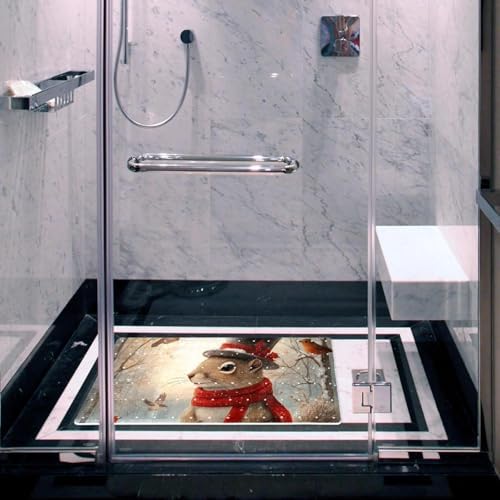 Shower Mat Non Slip 26.8 x 15.1 Inches, Christmas Squirrel Bird Bathtub Mat - Image 6