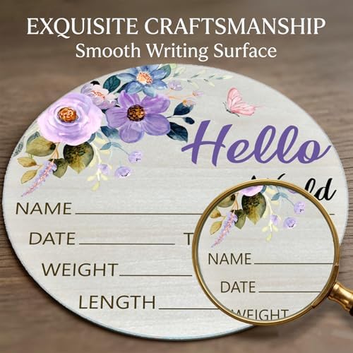 Purple Rose Baby Announcement Sign, Wooden Nursery Name Plaque 6in - Image 6