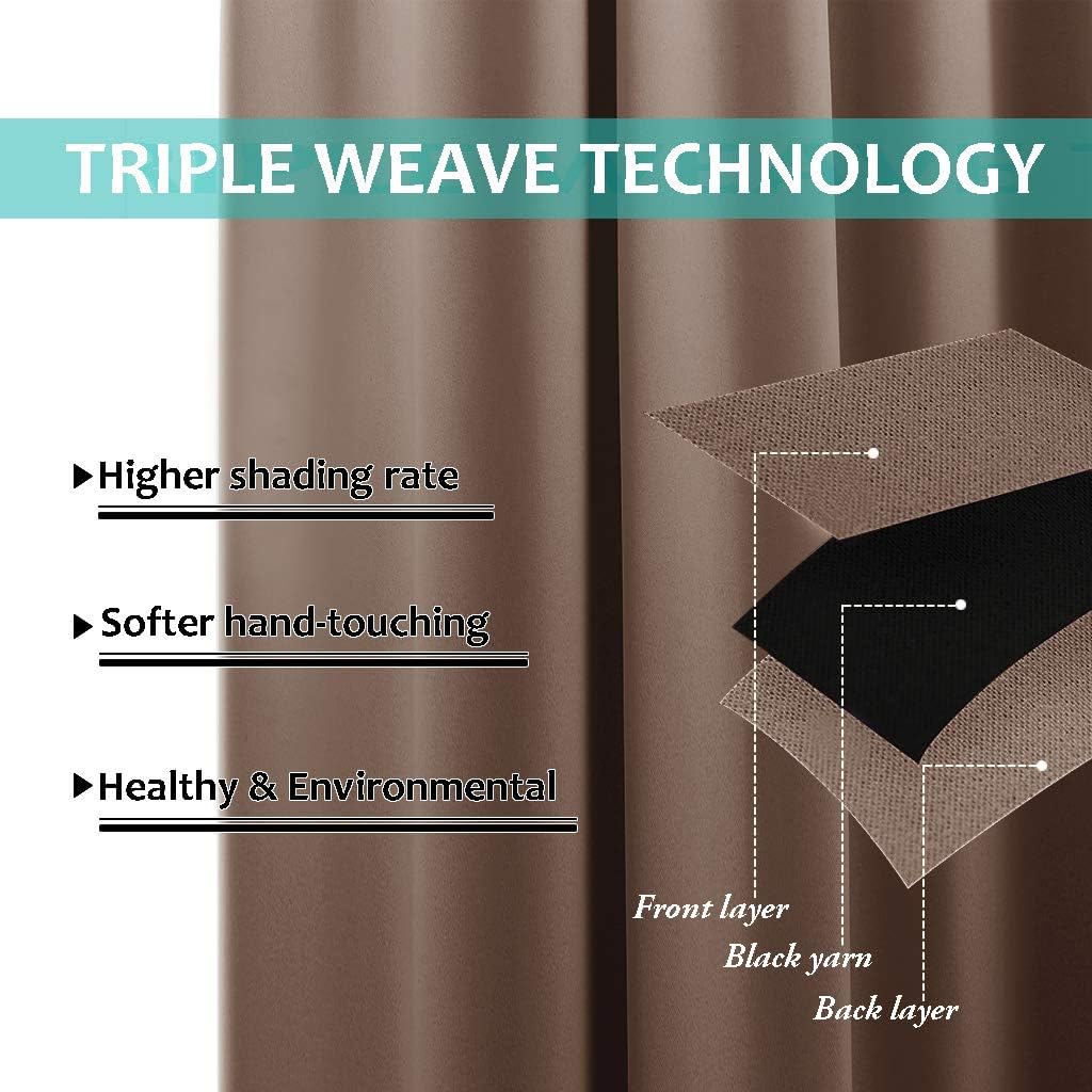 NICETOWN Total Blackout Panels for Nursery, Super Soft, Heavy Duty and Thick Window Treatment Curtains 63 inches Long with Black Lined for Basement, (1 Pair, Cappuccino, 70 inches Wide Each Panel)