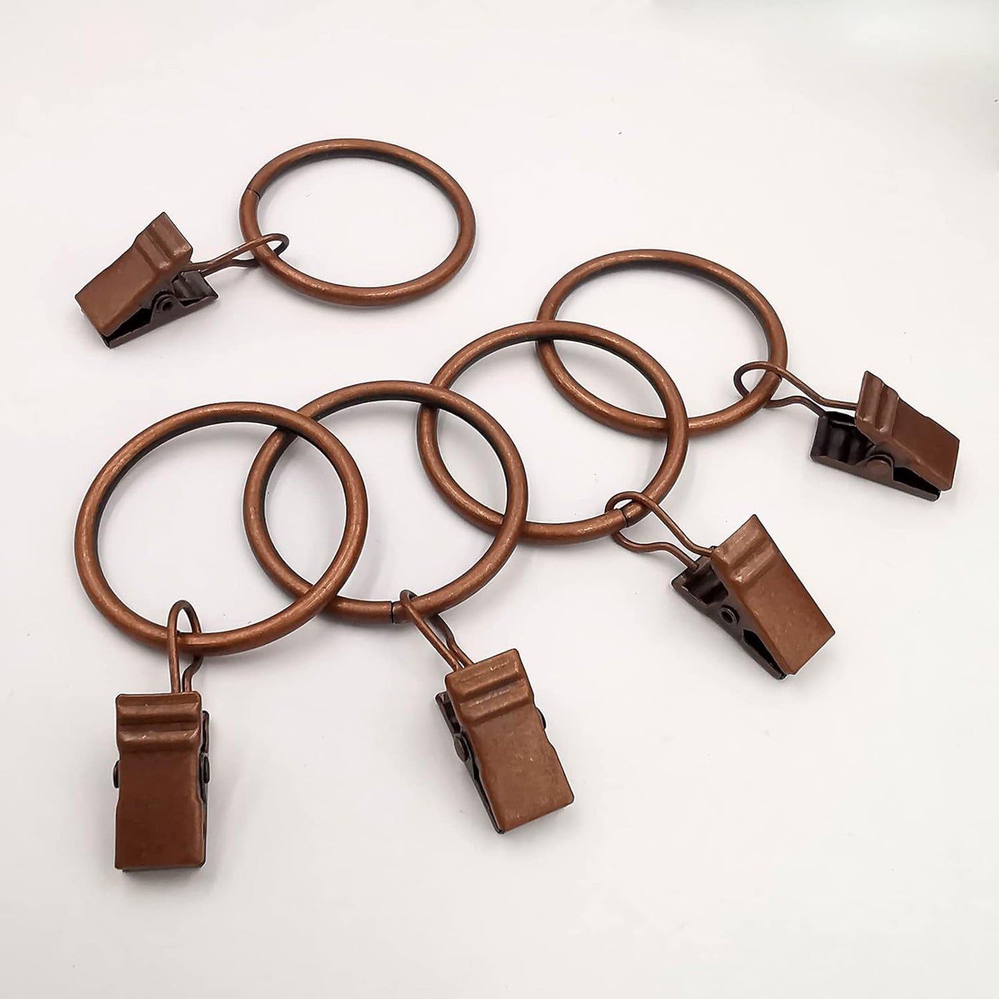 100 Pack Antique Copper Curtain Rings with Clips, Curtain Hooks Hangers Clip Rings for Hanging Drapes Bows Hat, Drapery Rings 1.26 in I D, Fits up to 1 in Diameter Curtain Rod.