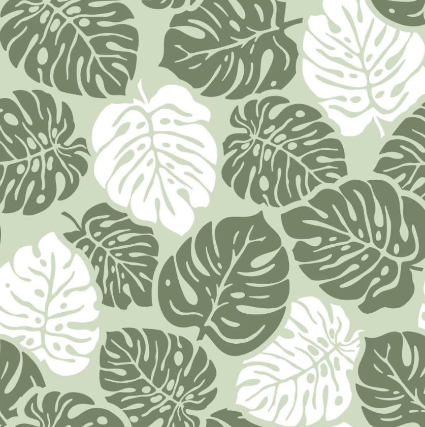 Sage Green White Monstera 8x10 Area Rugs High-Low Plush Pile Washable by ArenaRug