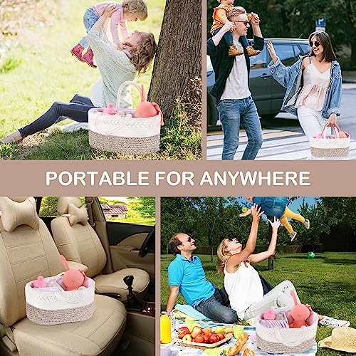 ABenkle Diaper Caddy Organizer, Boho Rustic Cotton Rope Nursery Baby Basket - Image 7