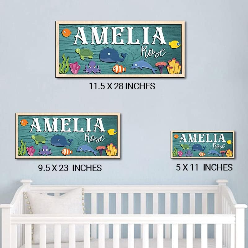 Custom Baby Name Sign, Ocean Nursery Wall Decor, Personalized Wooden Name Plaque - Image 5