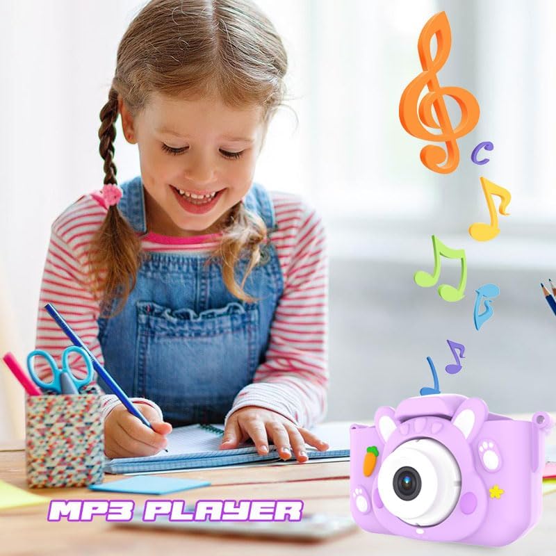 Kids Camera Toys,48MP Dual Lens with 64G SD Card and Cartoon Soft Cover for 3-8 Year Old Girls Boys (PurpleR)