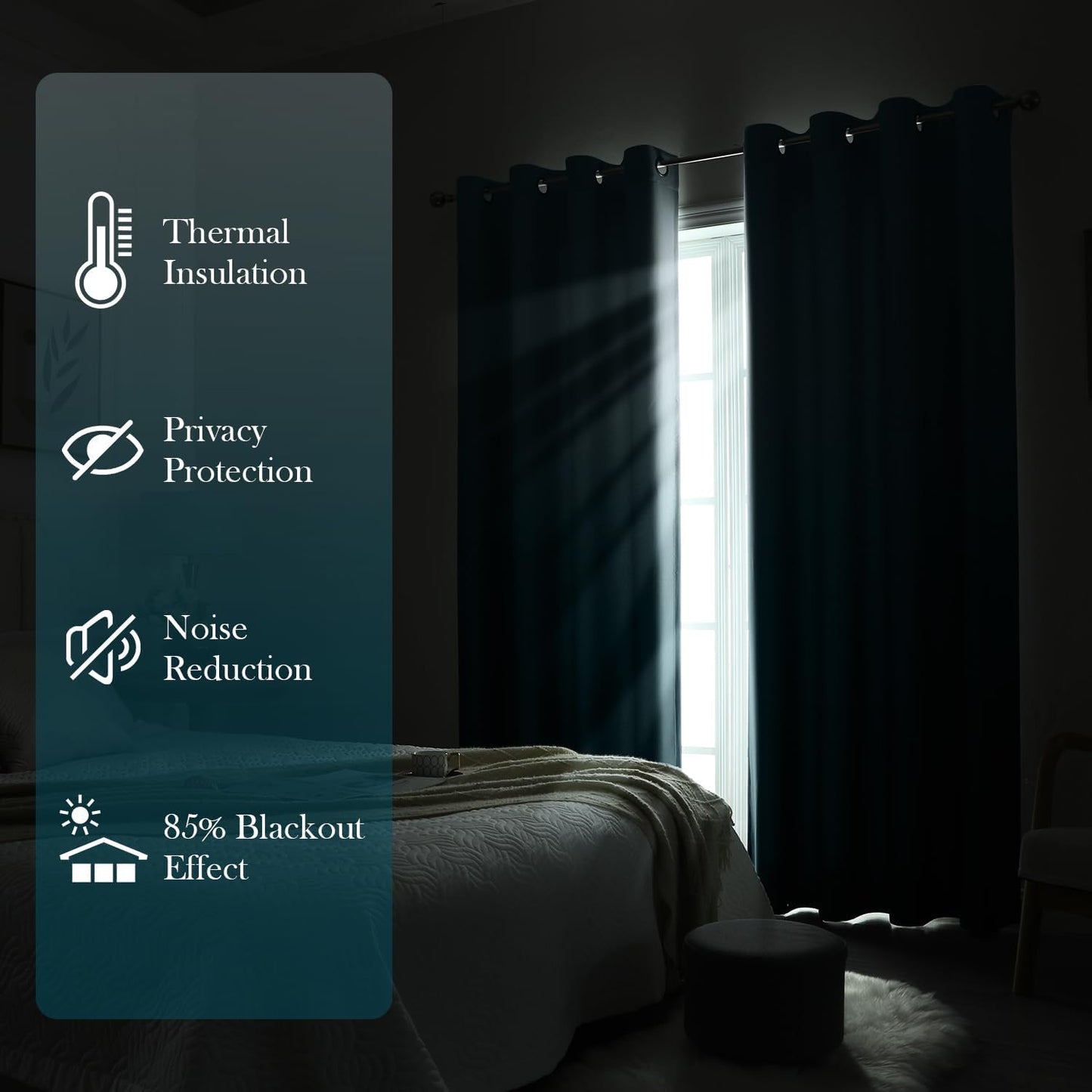 HOMEIDEAS Turquoise Ombre Blackout Curtains 52 X 84 Inch Length Gradient Room Darkening Thermal Insulated Energy Saving Grommet 2 Panels Window Drapes for Living Room, Bedroom