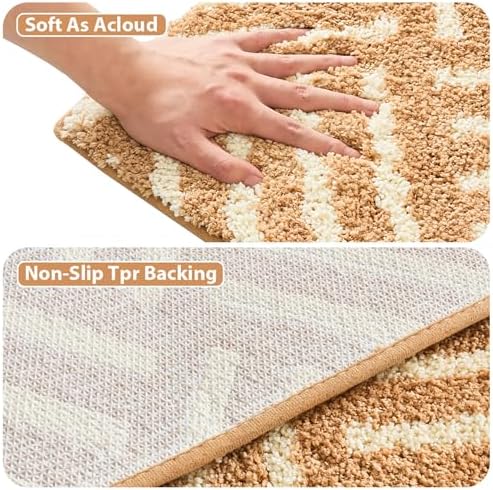 ORTIGIA Striped Khaki Bathroom Rugs Non Slip Washable, 20x30 Quick Dry - Image 6