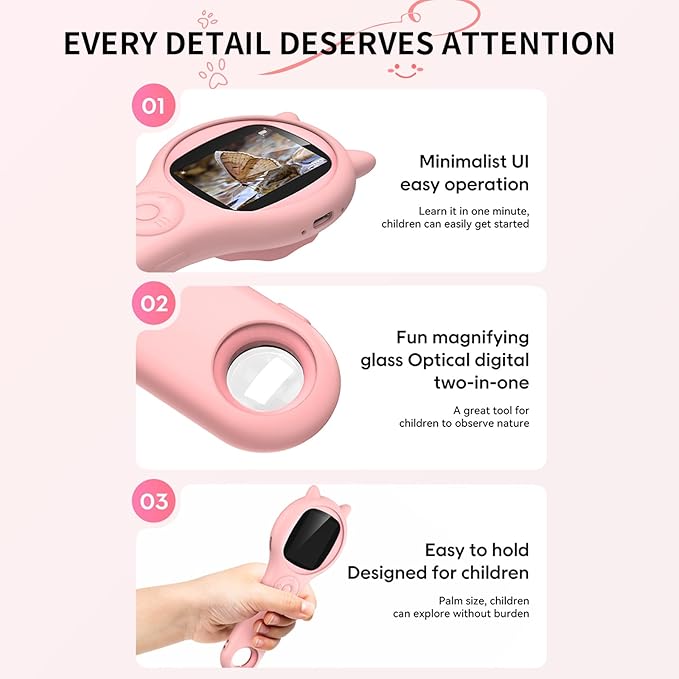 Portable Handheld Mini Digital Microscope for Kids - Educational Science Toys, Christmas & Birthday Gifts for Age 5 6 7 8 9 10 11 12 Girls & Boys (Pink)