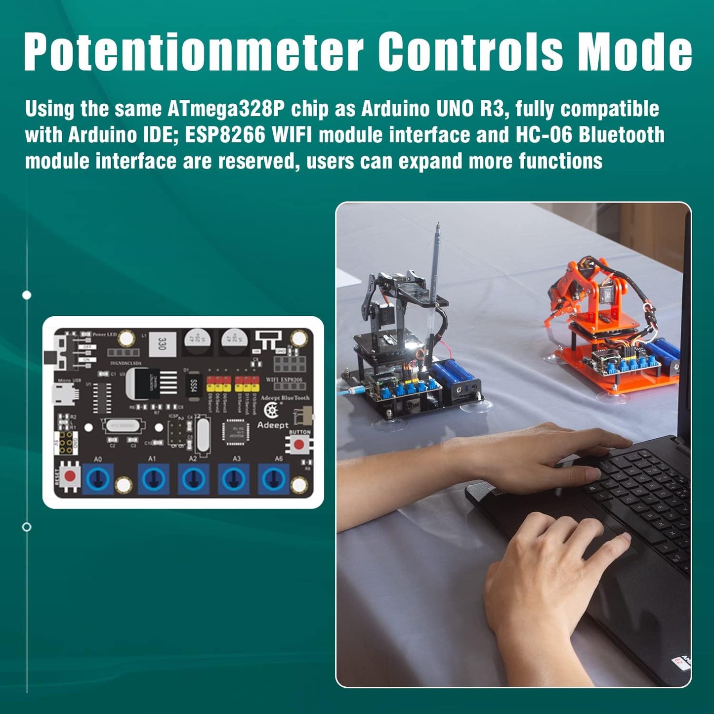 Adeept 5DOF Robotic Arm Kit Compatible with Arduino IDE, Programmable DIY Coding STEM Educational 5 Axis Build Robot Arm, Robot Starter Kit with OLED Display Processing Code and Tutorials - Blue