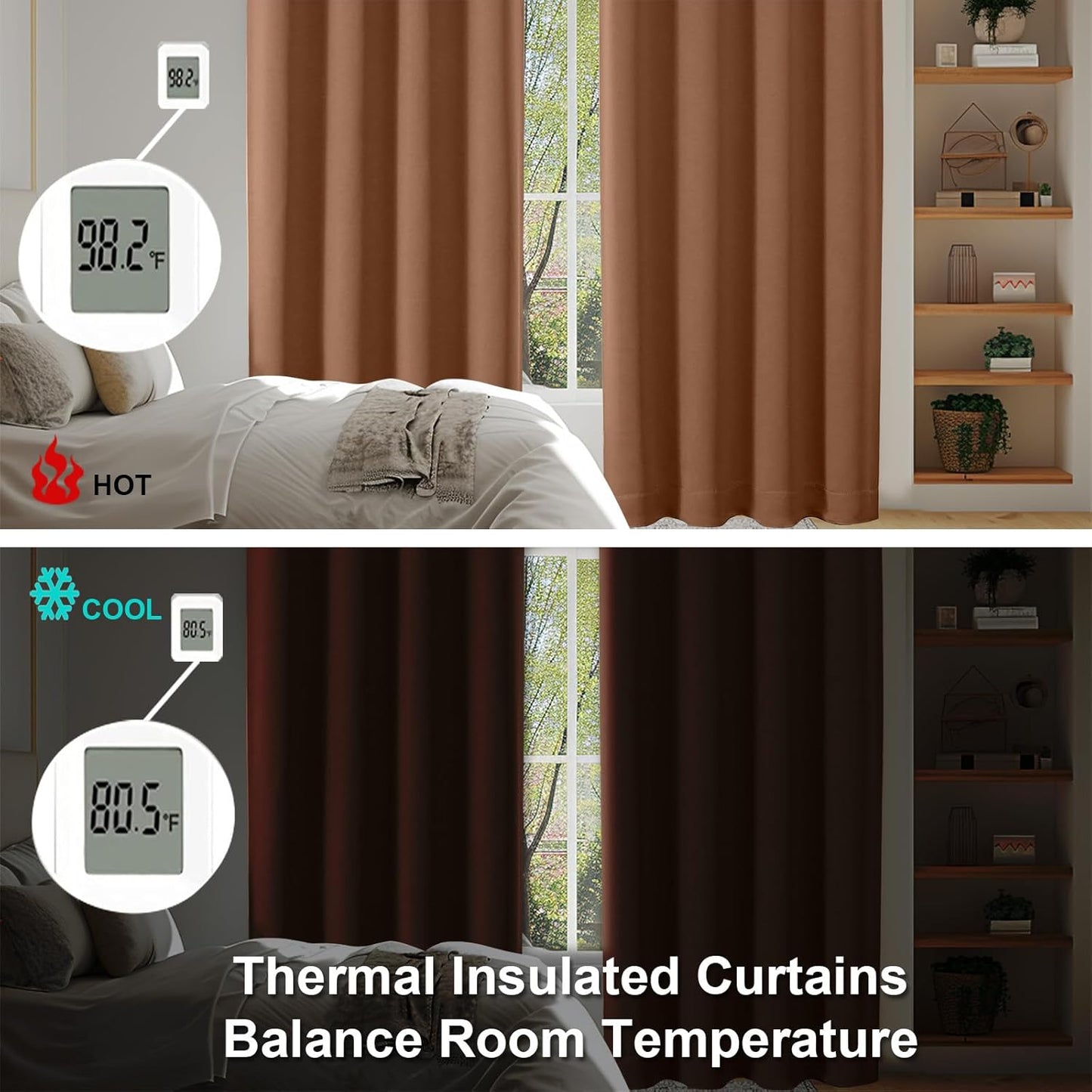 Simplebrand Ava Sun Baked Short Blackout Curtains for Bedroom 45 Inches Long 2 Panels Set, Solid Thermal Insulated, Energy Saving Window Treatment Curtains Blackout Drapes, W40 x L45 Inch, Sun Baked