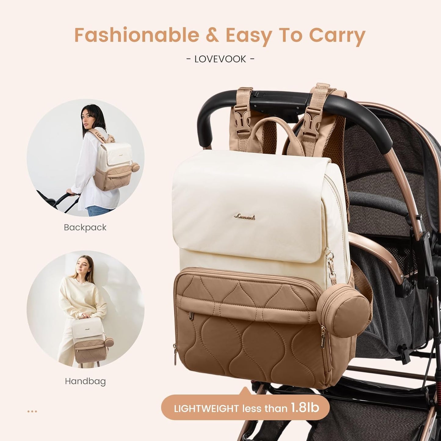 LOVEVOOK Diaper Bag Backpack, Baby Travel Bags for Boys & Girl, Toddler Waterproof Diaper Bag w/Changing Pad, Stroller Straps, Pacifier Case, Newborn Essentials Must Haves Mom