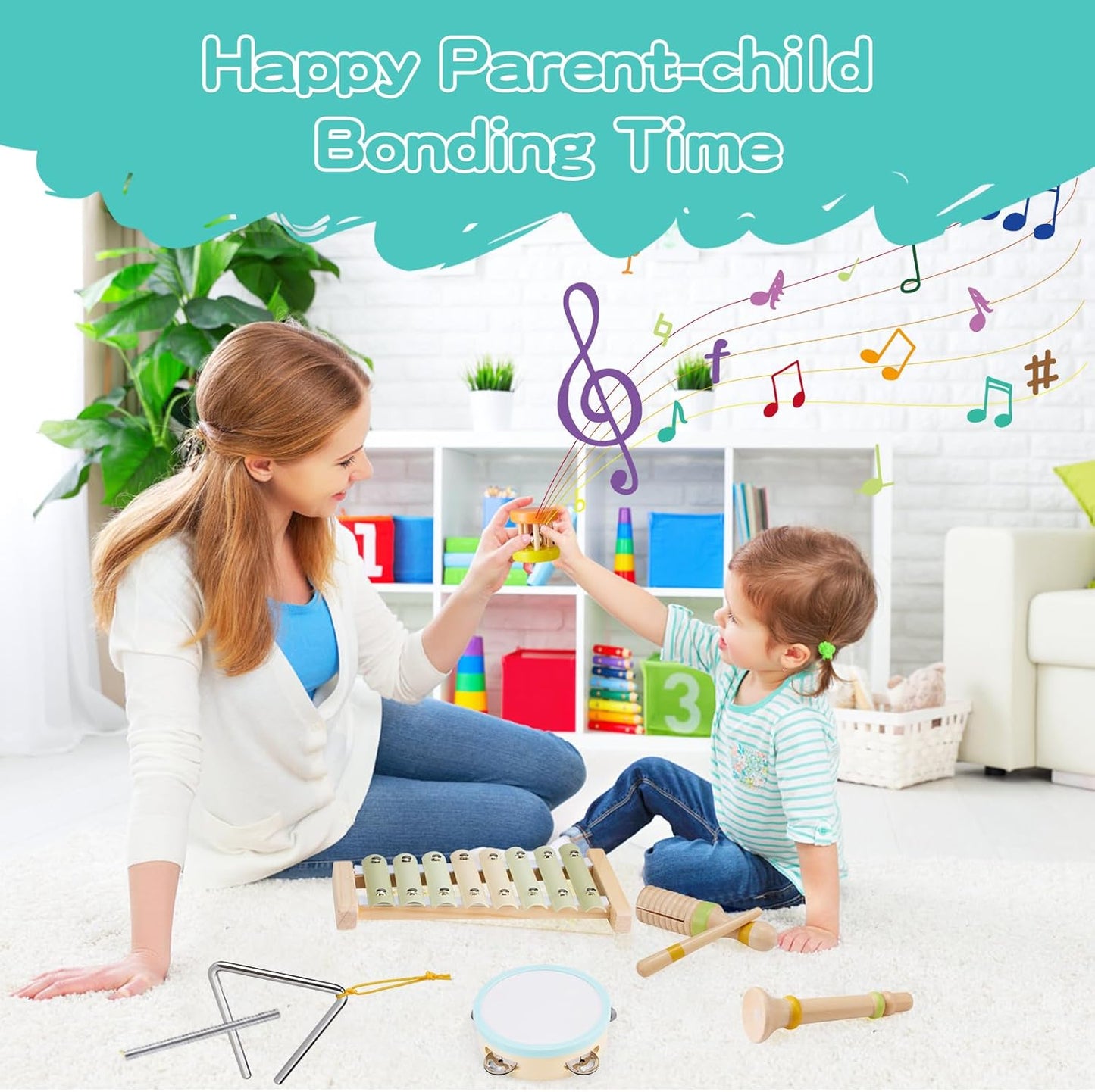 Baby Musical Instruments Set Montessori Wooden Toy for Toddlers 1 2 3 Percussion Music Xylophone for Kids Preschool Learning Resource Christmas Birthday Gifts for Boys Girls Aged 18 Months (Green)