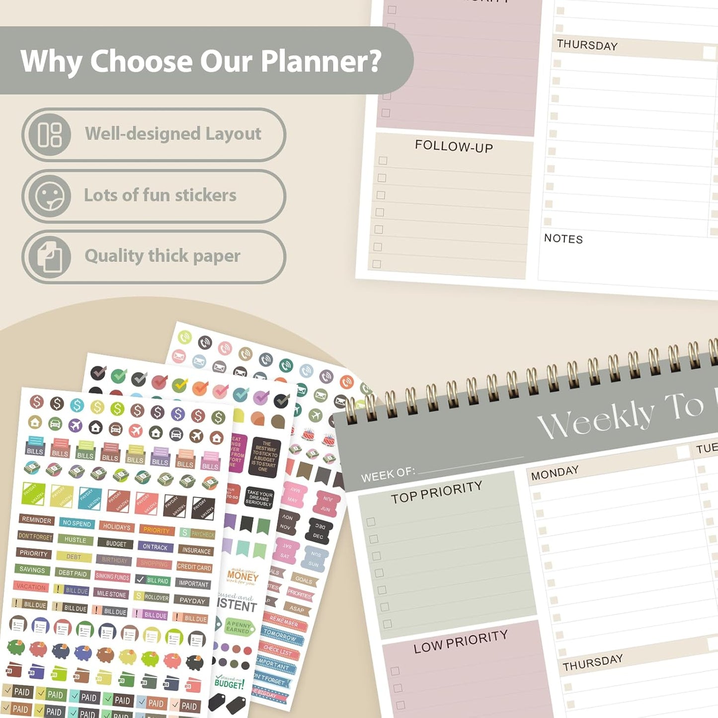 Weekly To Do List Notepad, Undated Planner with 52 Sheets (8.5''x11''), Desk Weekly Planner for Women & Man, Home School & Work (A-Green)