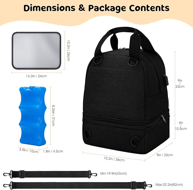 Pump Bag for Spectra S1 S2, Wearable Breast Pump Bags with Ice Pack, Pumping Bag with Waterproof Mat for Pump Accessories, Insulated Bottle Bags for Work Travel and Family, Black