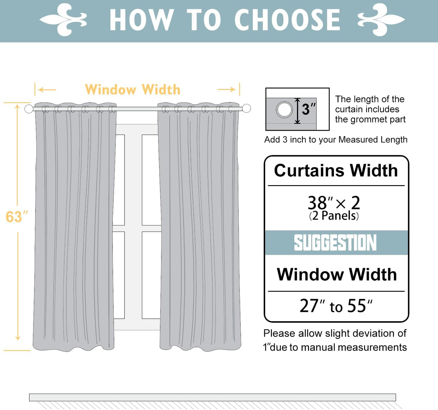 ChrisDowa 100% Blackout Curtains 63 inch Long for Bedroom with Black Liner, 2 Thick Layers Total Blackout Thermal Insulated Grommet Window Curtains 2 Panels Set (Navy Blue, 38 x 63 Inch)