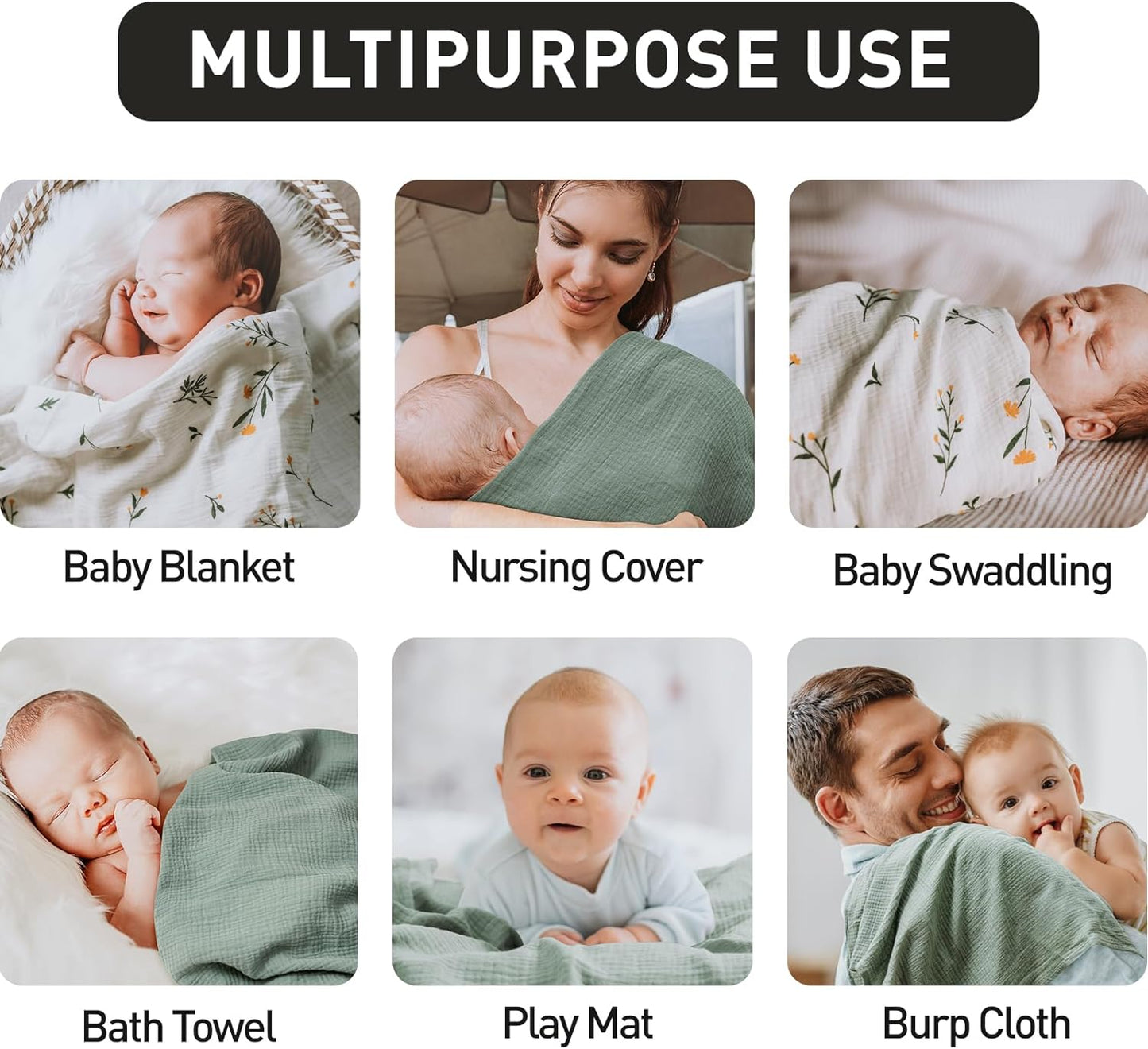 GLLQUEN BABY 2-Pack Muslin Swaddle Blankets for Unisex, Baby Swaddle Blanket for Boys and Girls, Soft Breathable Receiving Blankets Neutral, Newborn Essentials, Registry & Gift, 40 x 38 inches