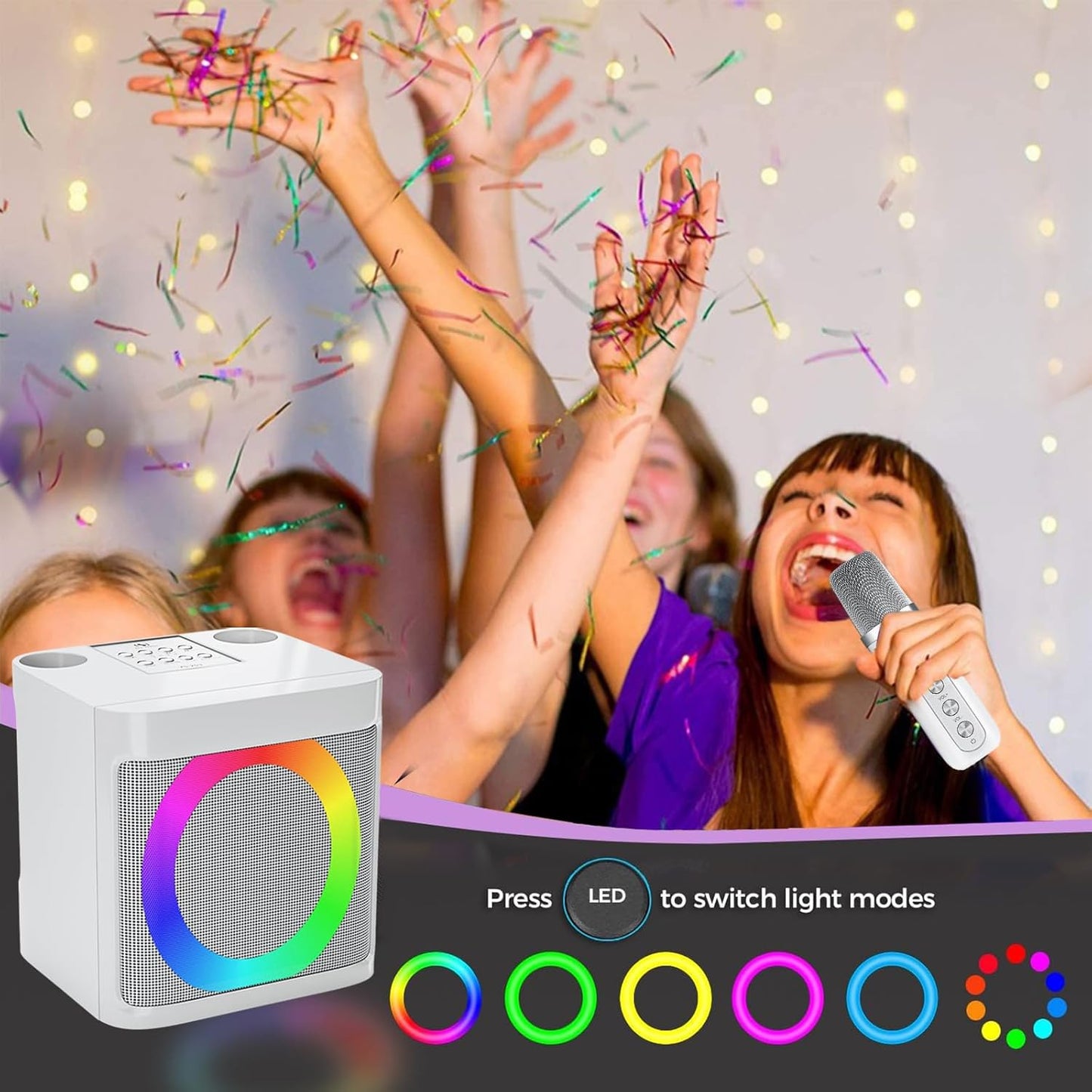 Karaoke Machine for Kids Adults - Portable Bluetooth Speaker with 2 Wireless Microphones, Singing Machine for Party, Birthday Gifts for Girls Boys Ages 4, 5, 6, 7, 8, 9, 10, 11, 12+ Years Old