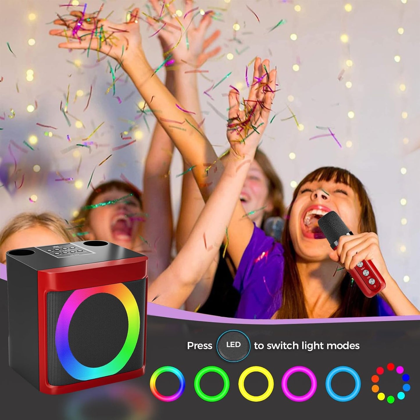 Karaoke Machine for Kids Adults - Portable Bluetooth Speaker with 2 Wireless Microphones, Singing Machine for Party, Birthday Gifts for Girls Boys Ages 4, 5, 6, 7, 8,9,10,11, 12+ Years Old