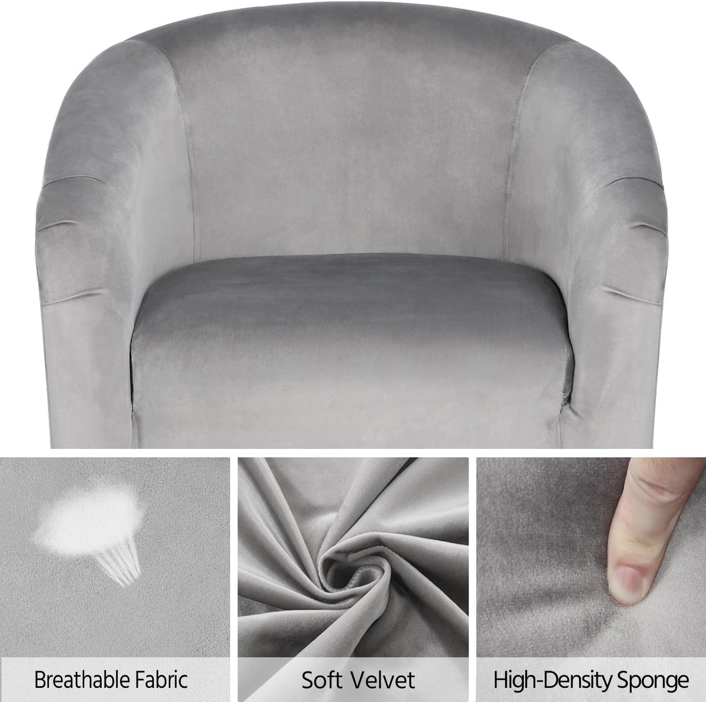 Yaheetech Living Room Chair, Velvet Accent Upholstered Barrel Sitting Chair with Armrest and Low Back for Bedroom, Grey