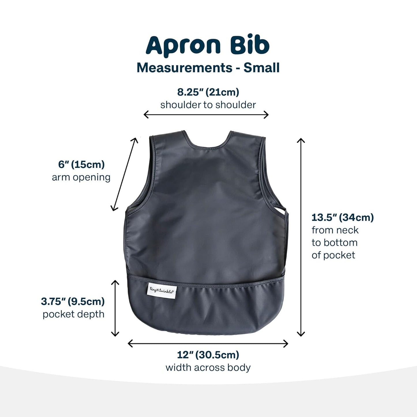 Tiny Twinkle Mess Proof Baby Bib - Waterproof & Lightweight Baby-Led Weaning Apron | 100% Recycled Polyester, Easy Clean & Machine Washable (Charcoal, Small 6-24 Months)