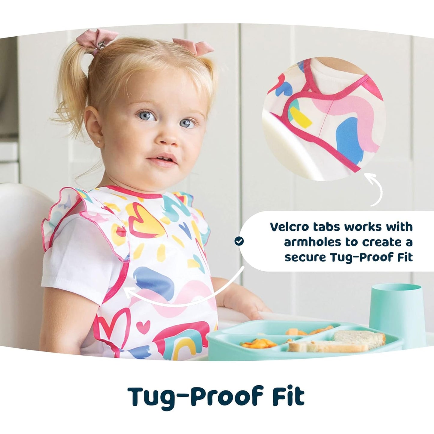 Tiny Twinkle Mess Proof Baby Bib - Waterproof & Lightweight Baby-Led Weaning Apron | 100% Recycled Polyester, Easy Clean & Machine Washable (Flutter, Small 6-24 Months)