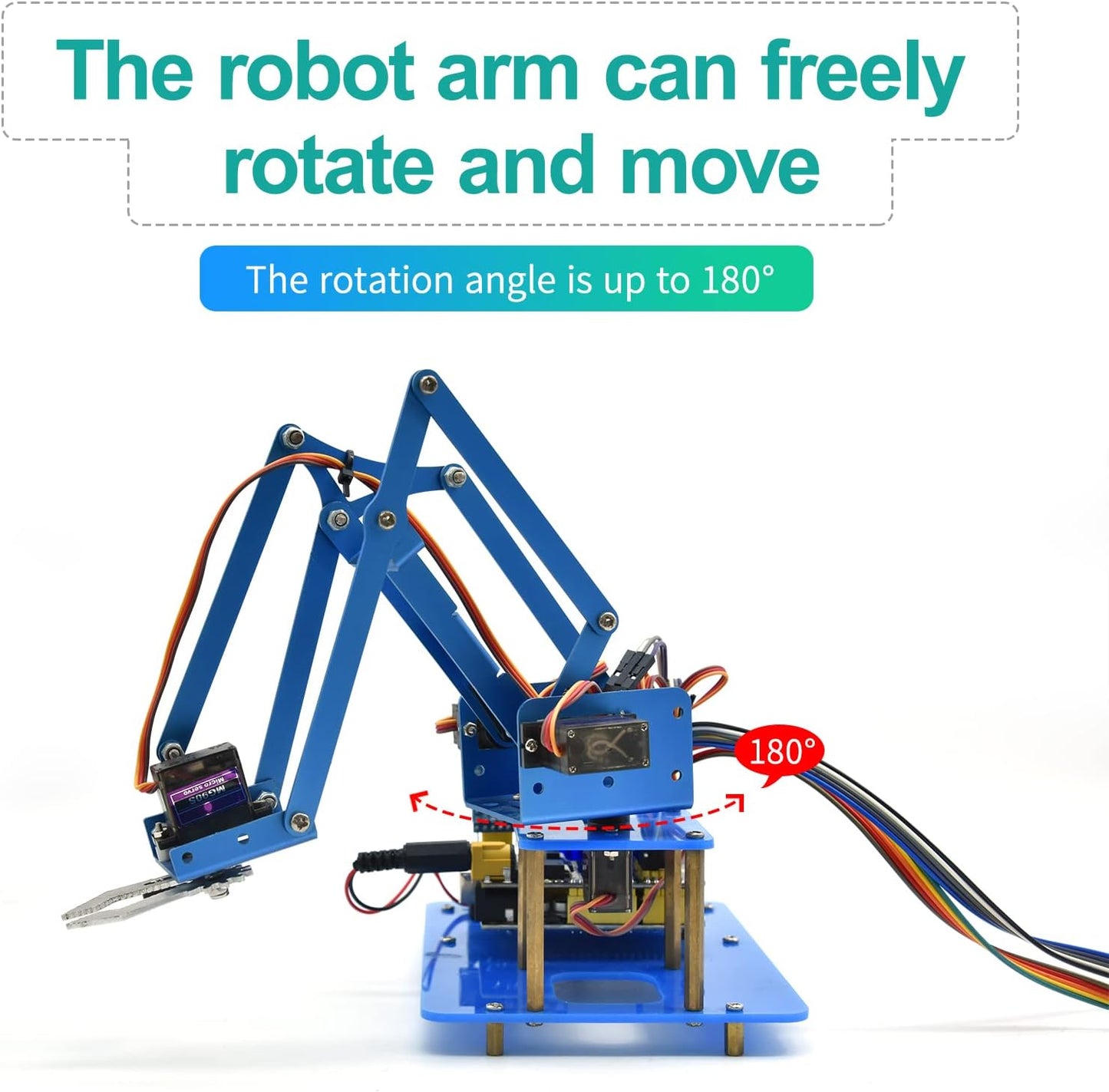KEYESTUDIO Robot Arm Starter Kit for Arduino,4DOF Electronic Coding Robotics Arm DIY Set for Kids Adults to Learn Robotics,Support PS2 Joypad Control,Remote Control by Android/iOS APP