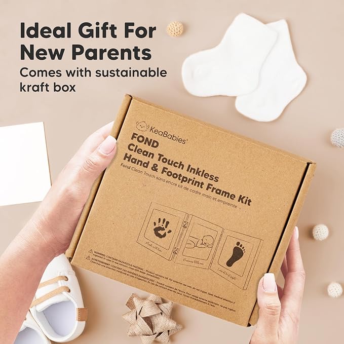 Inkless Baby Handprint and Footprint Kit for Newborn - Baby Footprint Kit, Newborn Keepsake Nursery Picture Frame,Dog Paw Print Maker,Personalized Gifts for New Mom,Showers & Registry(Petal Pink/Gold)